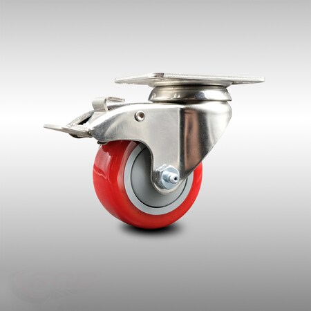 Service Caster 3.5 Inch 316SS Red Polyurethane Swivel Top Plate Caster with Total Lock Brake SCC-SS316TTL20S3514-PPUB-RED